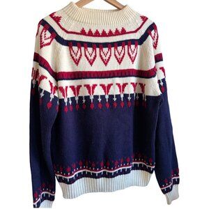 Vintage Red White and Blue Fair Isle Knit Sweater  Nordic XL